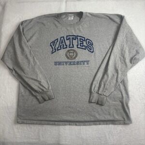 VTG 2002 Gildan Yates University Grey Long Sleeve Graphic Shirt Men's XXXL